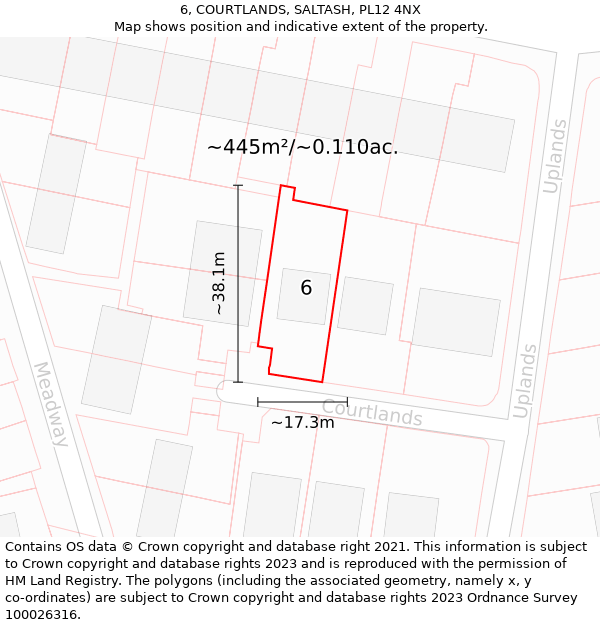 6, COURTLANDS, SALTASH, PL12 4NX: Plot and title map