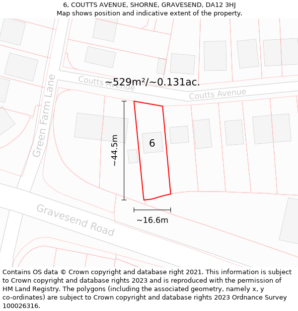 6, COUTTS AVENUE, SHORNE, GRAVESEND, DA12 3HJ: Plot and title map
