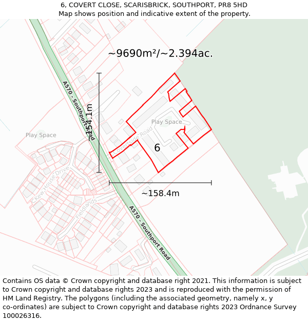 6, COVERT CLOSE, SCARISBRICK, SOUTHPORT, PR8 5HD: Plot and title map