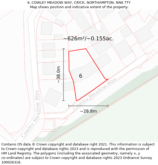 6, COWLEY MEADOW WAY, CRICK, NORTHAMPTON, NN6 7TY: Plot and title map