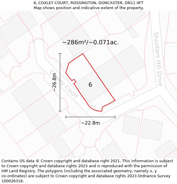 6, COXLEY COURT, ROSSINGTON, DONCASTER, DN11 0FT: Plot and title map