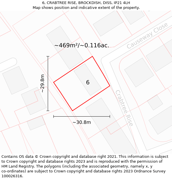 6, CRABTREE RISE, BROCKDISH, DISS, IP21 4LH: Plot and title map