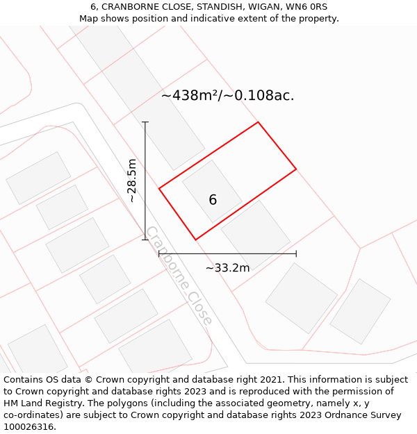 6, CRANBORNE CLOSE, STANDISH, WIGAN, WN6 0RS: Plot and title map