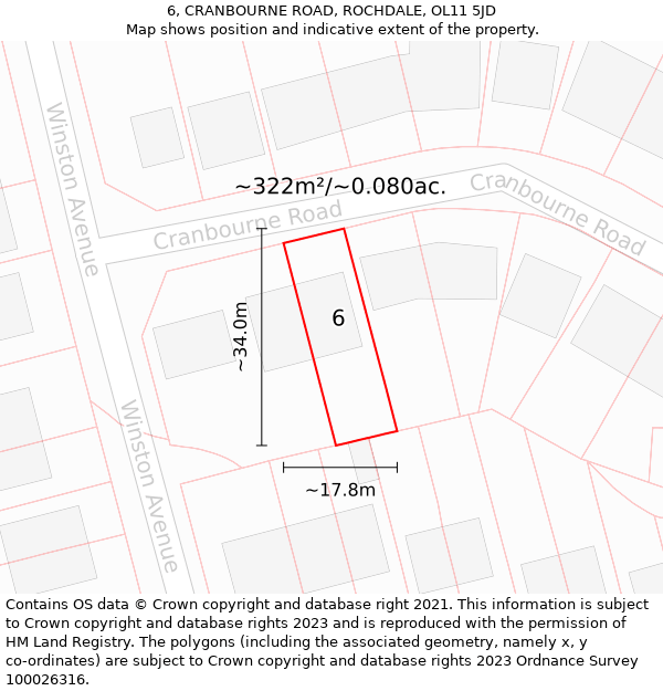 6, CRANBOURNE ROAD, ROCHDALE, OL11 5JD: Plot and title map