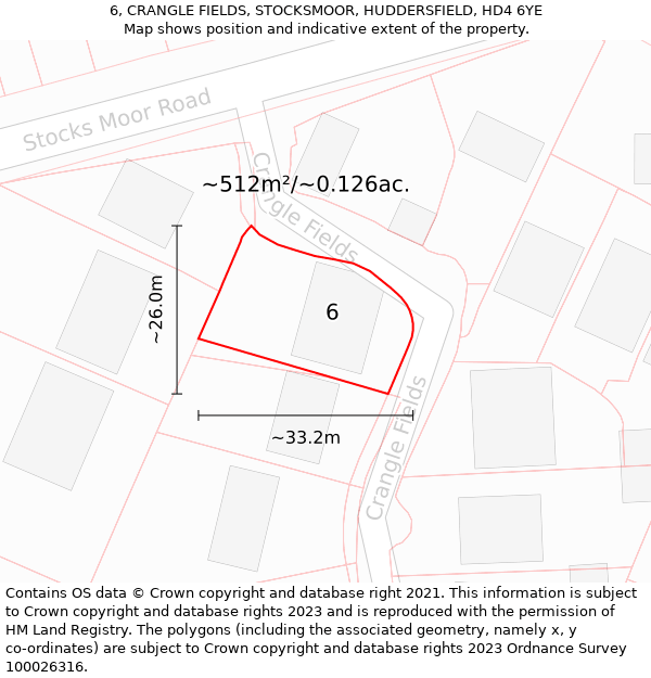 6, CRANGLE FIELDS, STOCKSMOOR, HUDDERSFIELD, HD4 6YE: Plot and title map