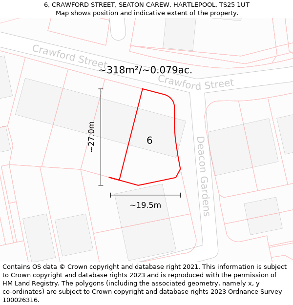 6, CRAWFORD STREET, SEATON CAREW, HARTLEPOOL, TS25 1UT: Plot and title map