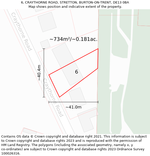 6, CRAYTHORNE ROAD, STRETTON, BURTON-ON-TRENT, DE13 0BA: Plot and title map