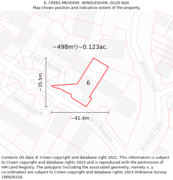 6, CREES MEADOW, WINDLESHAM, GU20 6QA: Plot and title map