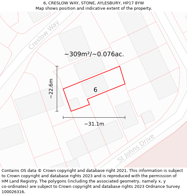 6, CRESLOW WAY, STONE, AYLESBURY, HP17 8YW: Plot and title map