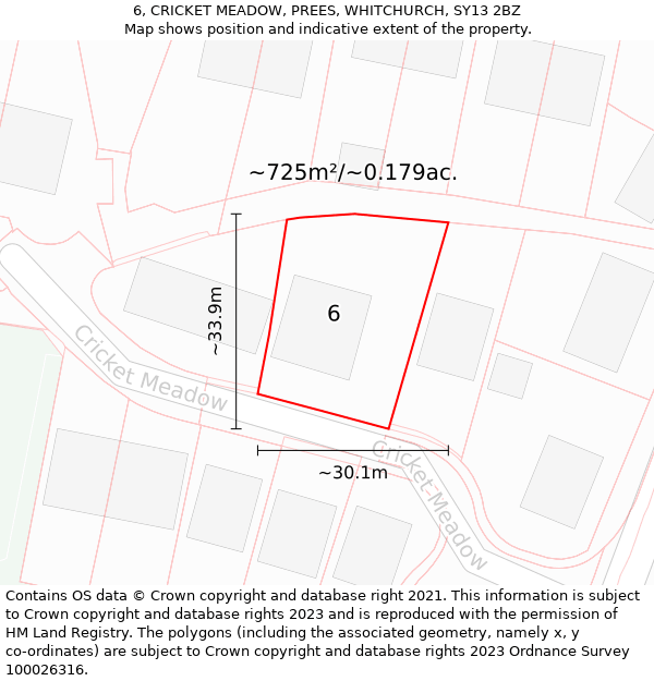 6, CRICKET MEADOW, PREES, WHITCHURCH, SY13 2BZ: Plot and title map