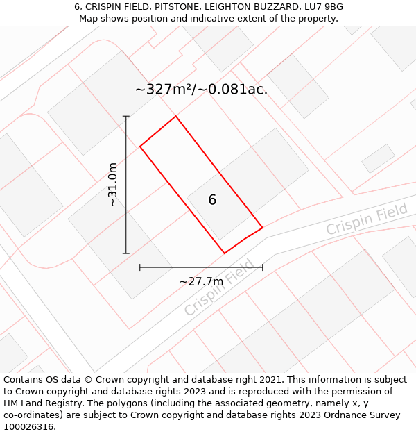 6, CRISPIN FIELD, PITSTONE, LEIGHTON BUZZARD, LU7 9BG: Plot and title map