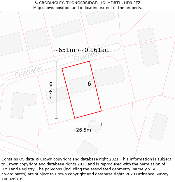 6, CRODINGLEY, THONGSBRIDGE, HOLMFIRTH, HD9 3TZ: Plot and title map