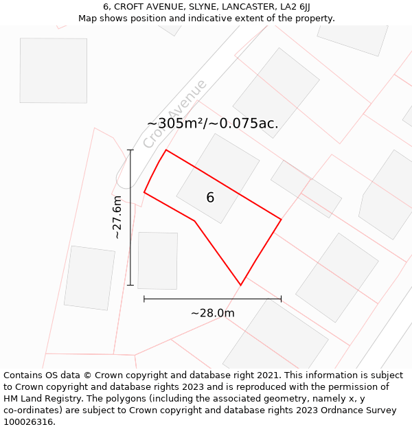 6, CROFT AVENUE, SLYNE, LANCASTER, LA2 6JJ: Plot and title map