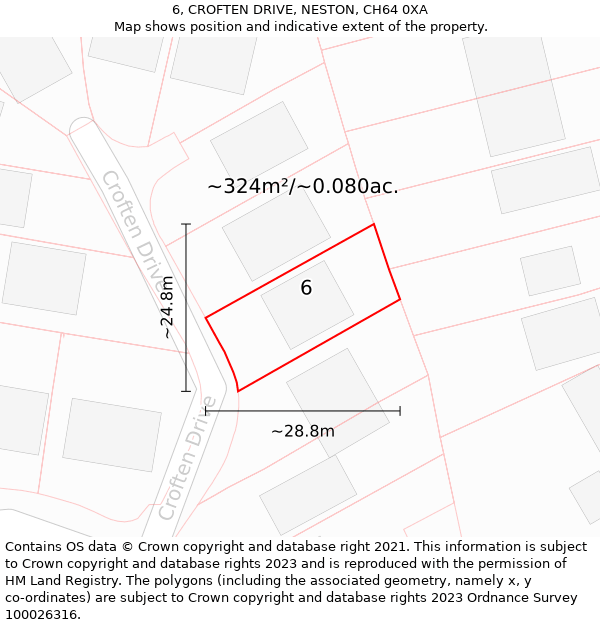 6, CROFTEN DRIVE, NESTON, CH64 0XA: Plot and title map