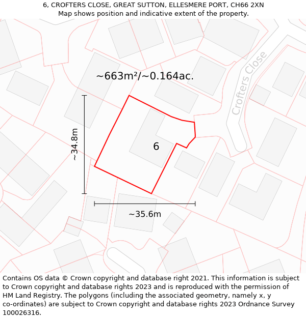 6, CROFTERS CLOSE, GREAT SUTTON, ELLESMERE PORT, CH66 2XN: Plot and title map