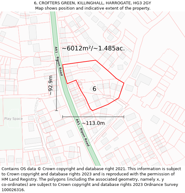 6, CROFTERS GREEN, KILLINGHALL, HARROGATE, HG3 2GY: Plot and title map