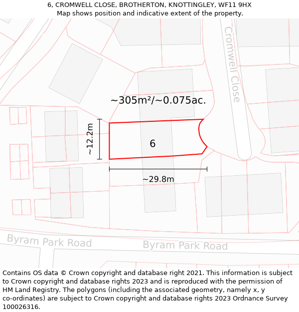 6, CROMWELL CLOSE, BROTHERTON, KNOTTINGLEY, WF11 9HX: Plot and title map