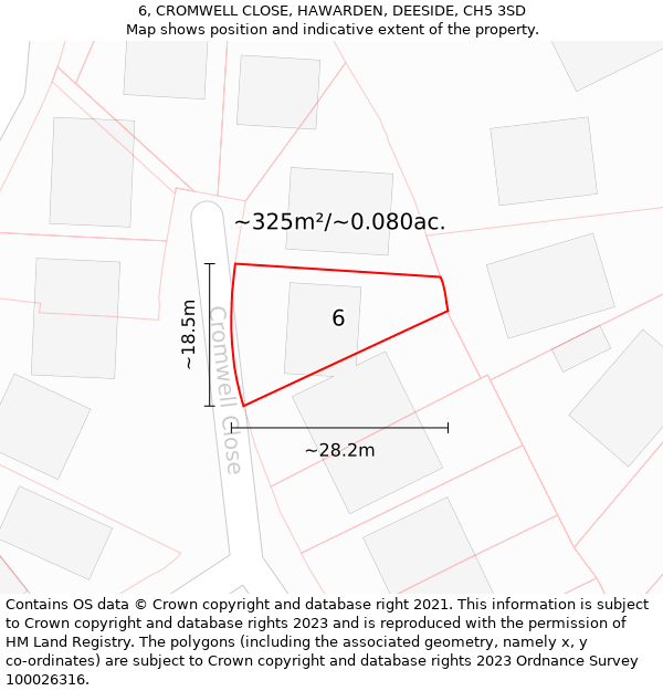 6, CROMWELL CLOSE, HAWARDEN, DEESIDE, CH5 3SD: Plot and title map