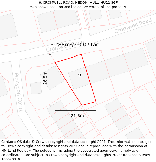 6, CROMWELL ROAD, HEDON, HULL, HU12 8GF: Plot and title map