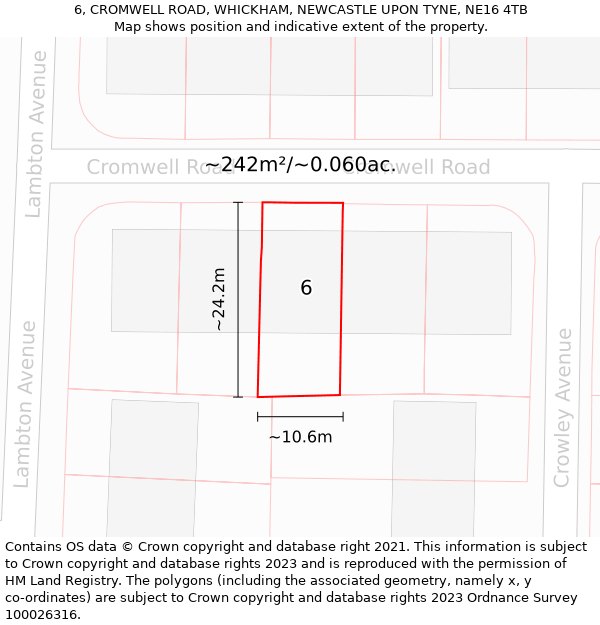 6, CROMWELL ROAD, WHICKHAM, NEWCASTLE UPON TYNE, NE16 4TB: Plot and title map