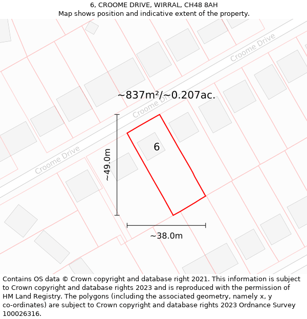 6, CROOME DRIVE, WIRRAL, CH48 8AH: Plot and title map