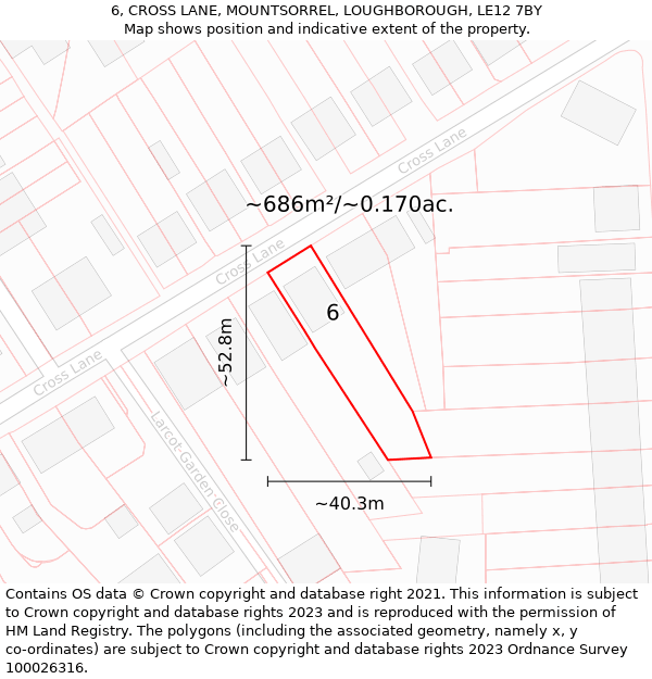 6, CROSS LANE, MOUNTSORREL, LOUGHBOROUGH, LE12 7BY: Plot and title map