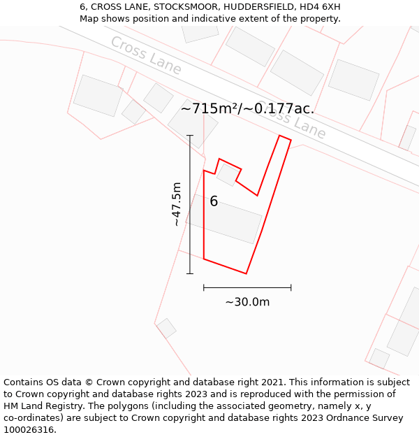 6, CROSS LANE, STOCKSMOOR, HUDDERSFIELD, HD4 6XH: Plot and title map