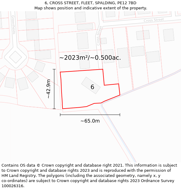 6, CROSS STREET, FLEET, SPALDING, PE12 7BD: Plot and title map