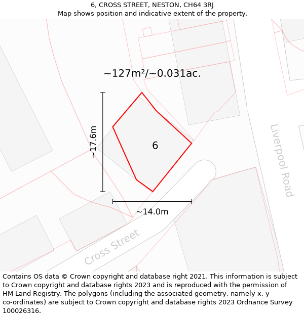 6, CROSS STREET, NESTON, CH64 3RJ: Plot and title map