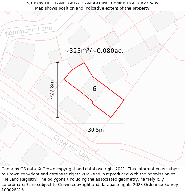 6, CROW HILL LANE, GREAT CAMBOURNE, CAMBRIDGE, CB23 5AW: Plot and title map