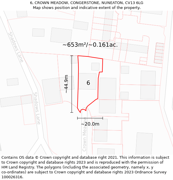 6, CROWN MEADOW, CONGERSTONE, NUNEATON, CV13 6LG: Plot and title map