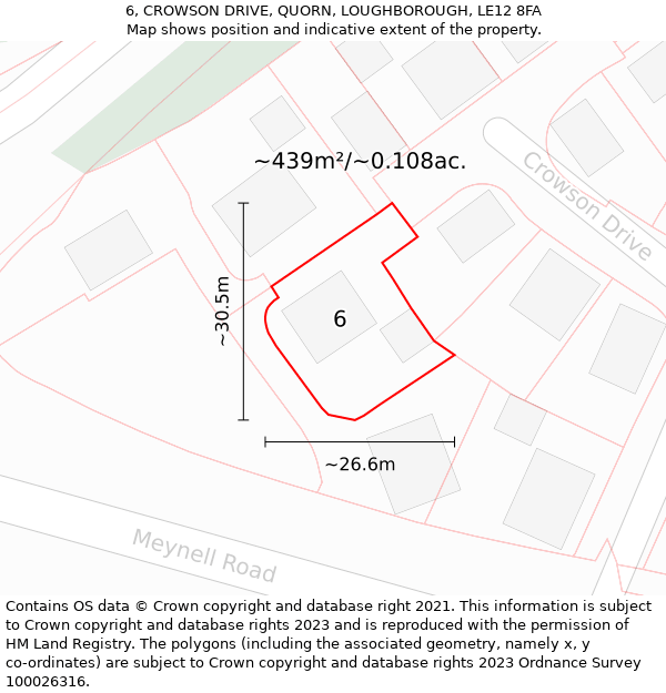 6, CROWSON DRIVE, QUORN, LOUGHBOROUGH, LE12 8FA: Plot and title map