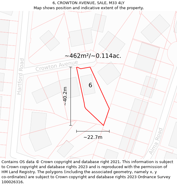 6, CROWTON AVENUE, SALE, M33 4LY: Plot and title map