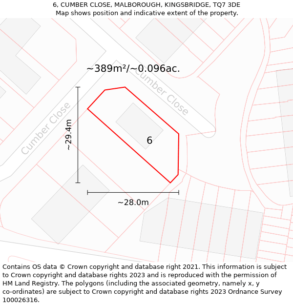 6, CUMBER CLOSE, MALBOROUGH, KINGSBRIDGE, TQ7 3DE: Plot and title map