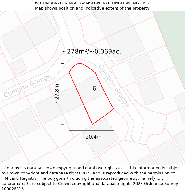 6, CUMBRIA GRANGE, GAMSTON, NOTTINGHAM, NG2 6LZ: Plot and title map