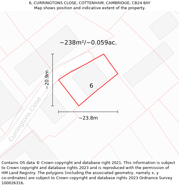 6, CURRINGTONS CLOSE, COTTENHAM, CAMBRIDGE, CB24 8AY: Plot and title map