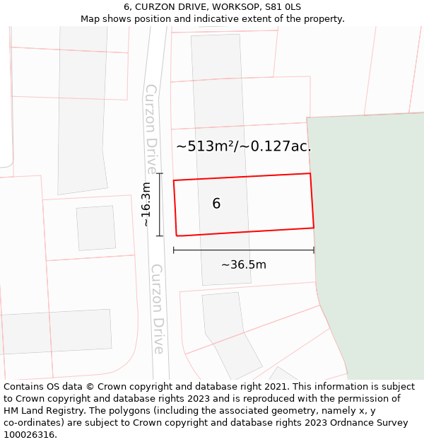 6, CURZON DRIVE, WORKSOP, S81 0LS: Plot and title map