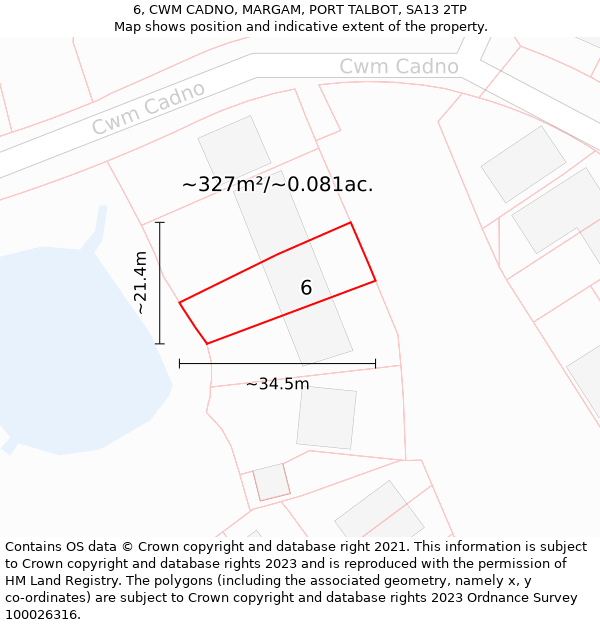 6, CWM CADNO, MARGAM, PORT TALBOT, SA13 2TP: Plot and title map
