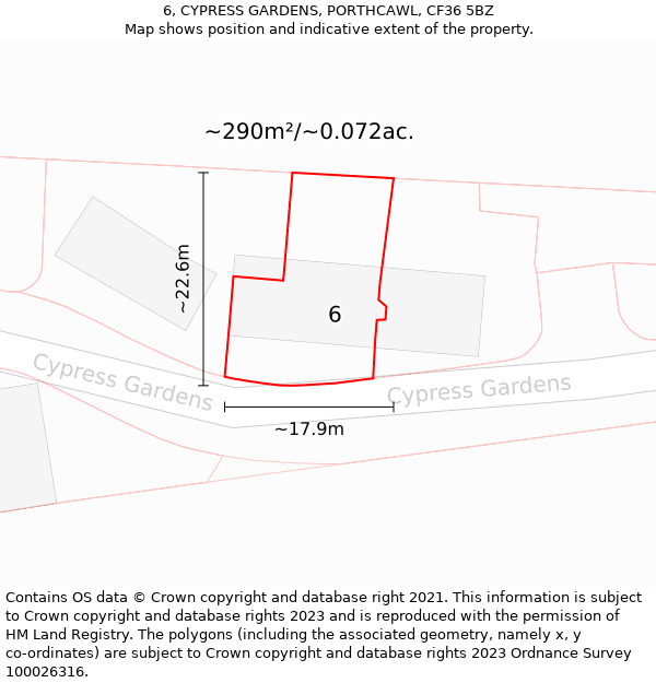 6, CYPRESS GARDENS, PORTHCAWL, CF36 5BZ: Plot and title map