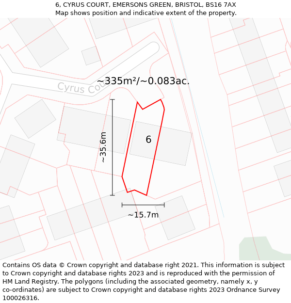 6, CYRUS COURT, EMERSONS GREEN, BRISTOL, BS16 7AX: Plot and title map