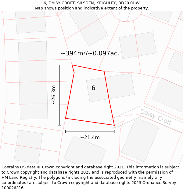 6, DAISY CROFT, SILSDEN, KEIGHLEY, BD20 0HW: Plot and title map
