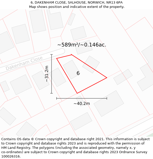 6, DAKENHAM CLOSE, SALHOUSE, NORWICH, NR13 6PA: Plot and title map