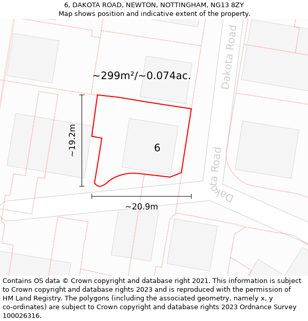 6, DAKOTA ROAD, NEWTON, NOTTINGHAM, NG13 8ZY: Plot and title map