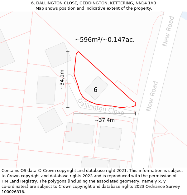 6, DALLINGTON CLOSE, GEDDINGTON, KETTERING, NN14 1AB: Plot and title map