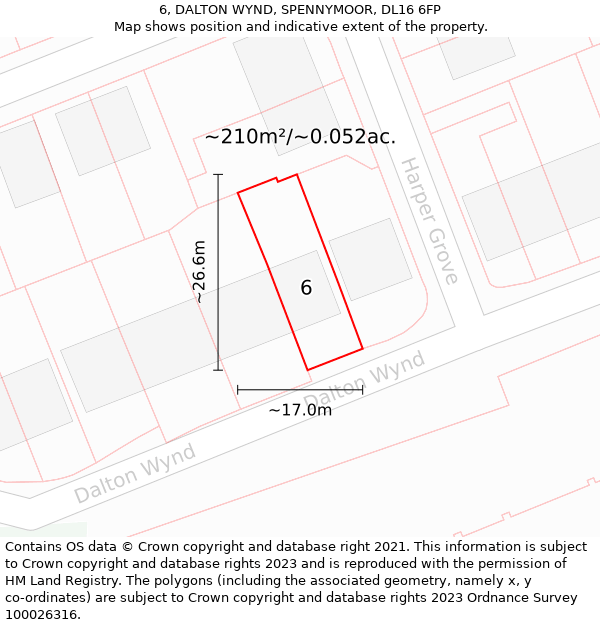 6, DALTON WYND, SPENNYMOOR, DL16 6FP: Plot and title map