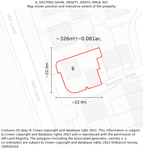 6, DALTONS SHAW, ORSETT, GRAYS, RM16 3GY: Plot and title map