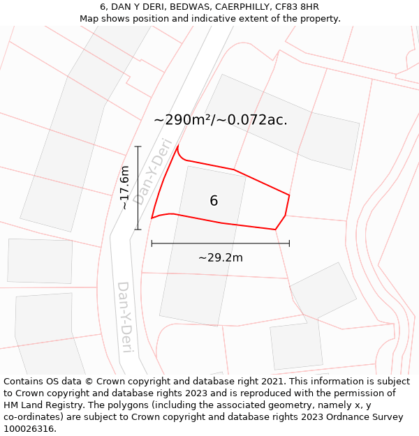 6, DAN Y DERI, BEDWAS, CAERPHILLY, CF83 8HR: Plot and title map