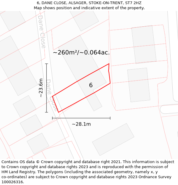 6, DANE CLOSE, ALSAGER, STOKE-ON-TRENT, ST7 2HZ: Plot and title map