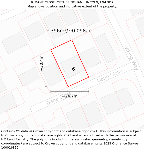 6, DANE CLOSE, METHERINGHAM, LINCOLN, LN4 3DP: Plot and title map