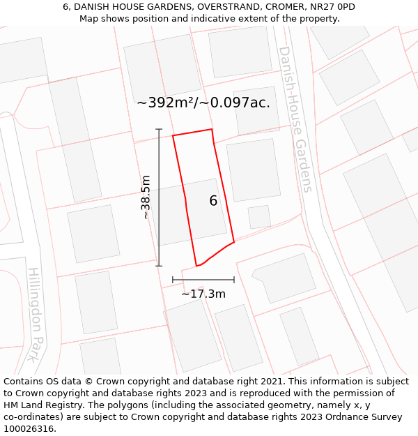 6, DANISH HOUSE GARDENS, OVERSTRAND, CROMER, NR27 0PD: Plot and title map